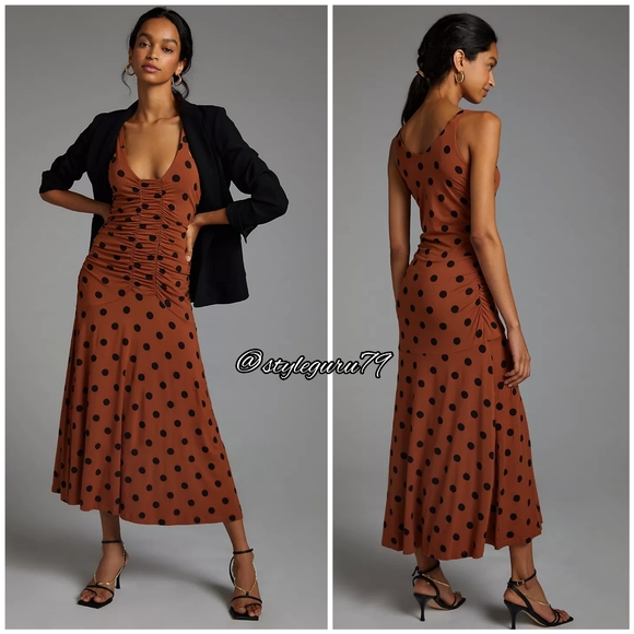 Anthropologie Dresses & Skirts - NWT, Anthropologie, Maeve Ruched Polka Dot Midi Dress